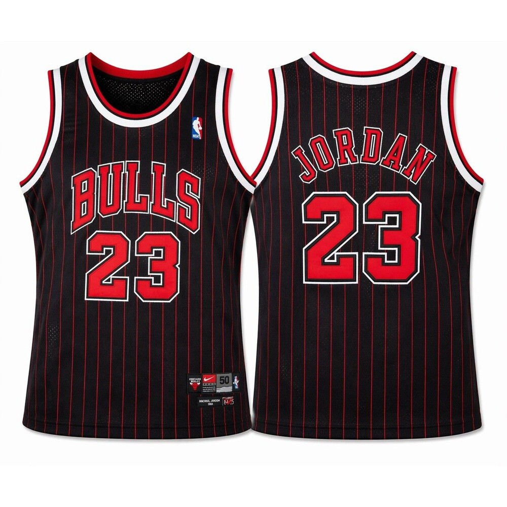 Nike Michael Jordan Bulls 23 Jersey Black Pinstripe Authentic 50 L Flight 8403